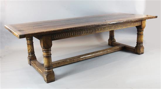 A 17th century style oak refectory table, W.9ft D.3ft 6in. H.2ft 6in.